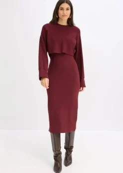 Damen bonprix Kleider|Nachhaltigere Materialien|Gestricktes Kleiderset (2-tlg. Set)