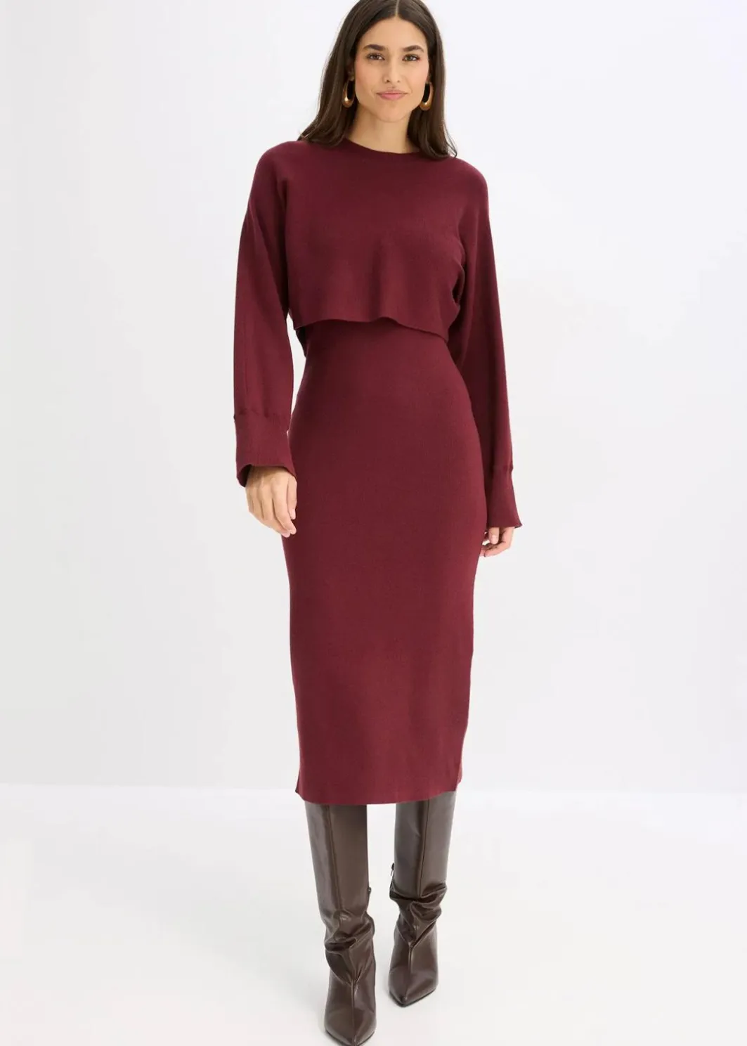 Damen bonprix Kleider|Nachhaltigere Materialien|Gestricktes Kleiderset (2-tlg. Set)
