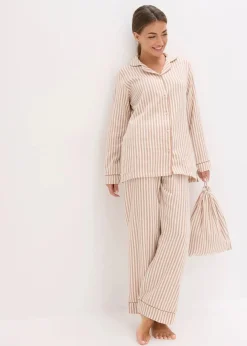 Damen bonprix Nachtwäsche|Wäsche·Nachtwäsche|Gewebter Flanell Pyjama mit Geschenktasche