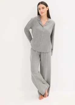 Clearance Gewebter Flanell Pyjama mit Fischgrätmuster Damen Wäsche·Nachtwäsche|Nachtwäsche