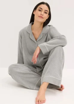 Clearance Gewebter Flanell Pyjama mit Fischgrätmuster Damen Wäsche·Nachtwäsche|Nachtwäsche
