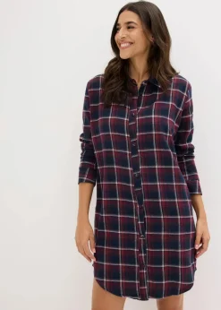 Outlet Gewebtes Nachthemd aus Flanell mit Knopfleiste Damen Wäsche·Nachtwäsche|Nachtwäsche