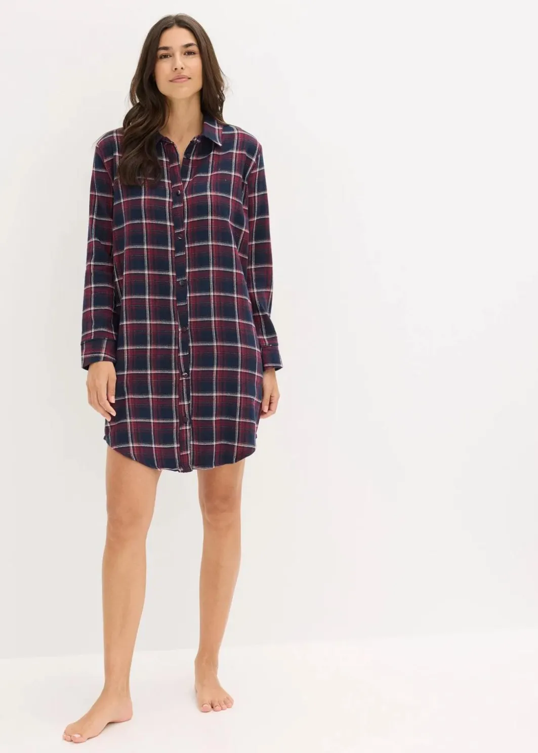 Outlet Gewebtes Nachthemd aus Flanell mit Knopfleiste Damen Wäsche·Nachtwäsche|Nachtwäsche