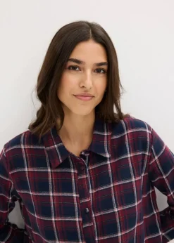 Outlet Gewebtes Nachthemd aus Flanell mit Knopfleiste Damen Wäsche·Nachtwäsche|Nachtwäsche