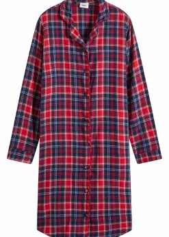 Online Gewebtes Nachthemd aus Flanell mit Knopfleiste Damen Wäsche·Nachtwäsche|Nachtwäsche