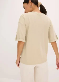 New Glitzer Viskose-Shirt mit Glanzdruck Damen Shirts & Tops