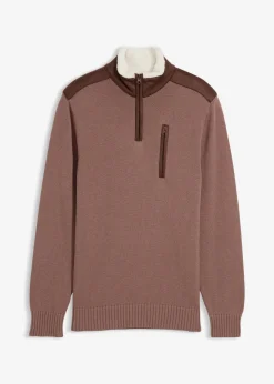 Herren bonprix Große Größen|Outdoorbekleidung|Grobstrick Troyer mit Web-Besatz