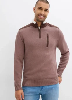 Herren bonprix Große Größen|Outdoorbekleidung|Grobstrick Troyer mit Web-Besatz