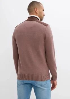 Herren bonprix Große Größen|Outdoorbekleidung|Grobstrick Troyer mit Web-Besatz
