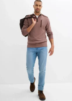 Herren bonprix Große Größen|Outdoorbekleidung|Grobstrick Troyer mit Web-Besatz