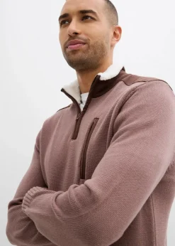 Herren bonprix Große Größen|Outdoorbekleidung|Grobstrick Troyer mit Web-Besatz