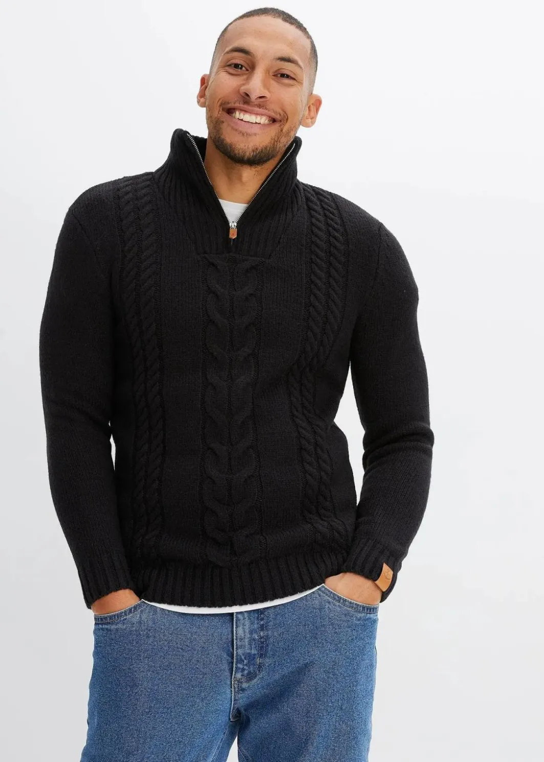 Herren bonprix Pullover & Strickjacken|Basics|Grobstrick Troyer Pullover mit Zopfmuster