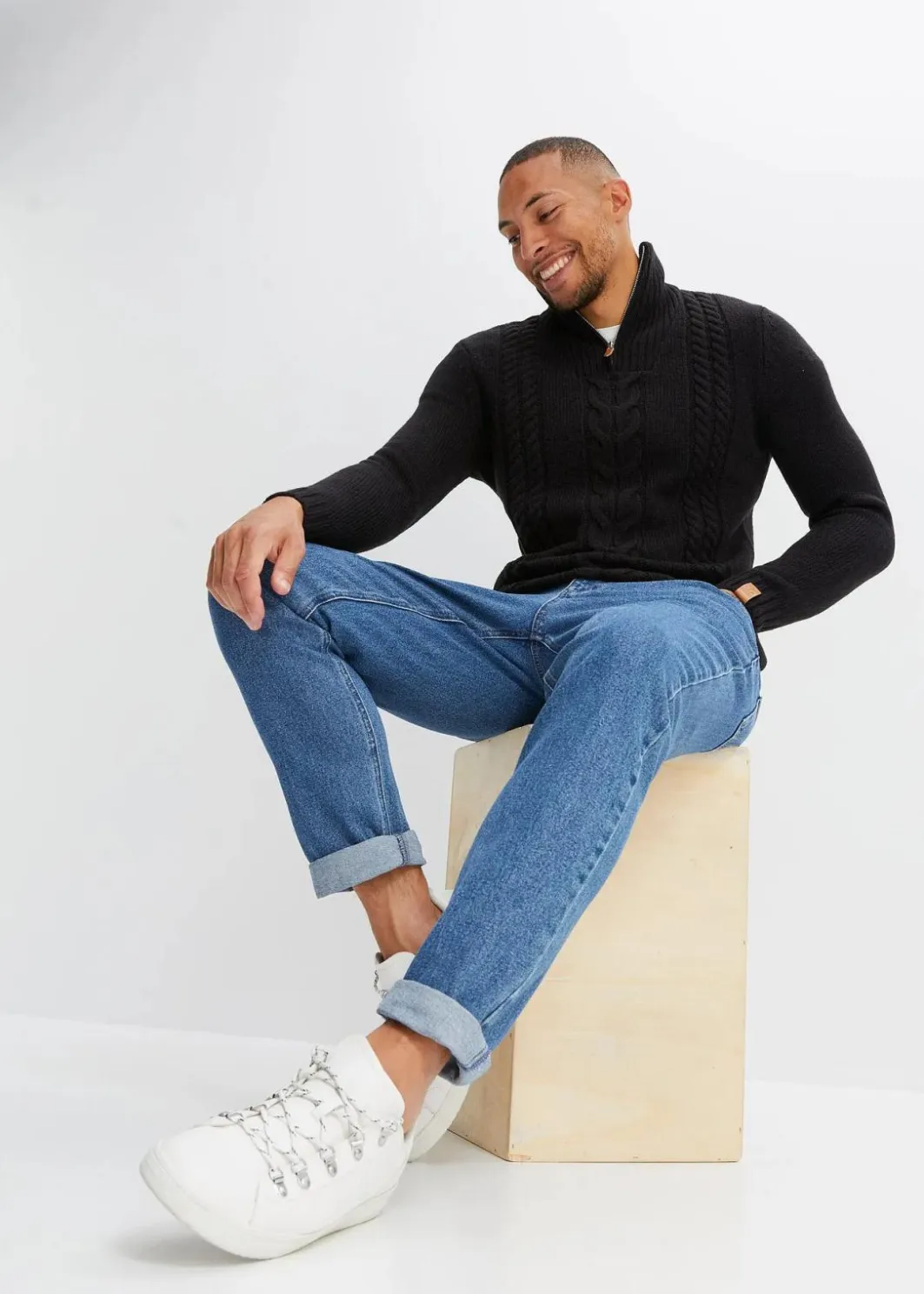 Herren bonprix Pullover & Strickjacken|Basics|Grobstrick Troyer Pullover mit Zopfmuster