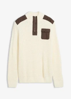 Herren bonprix Pullover & Strickjacken|Große Größen|Grobstrick Troyer Pullover mit Web-Besatz