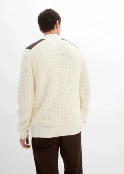 Herren bonprix Pullover & Strickjacken|Große Größen|Grobstrick Troyer Pullover mit Web-Besatz