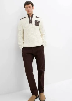 Herren bonprix Pullover & Strickjacken|Große Größen|Grobstrick Troyer Pullover mit Web-Besatz