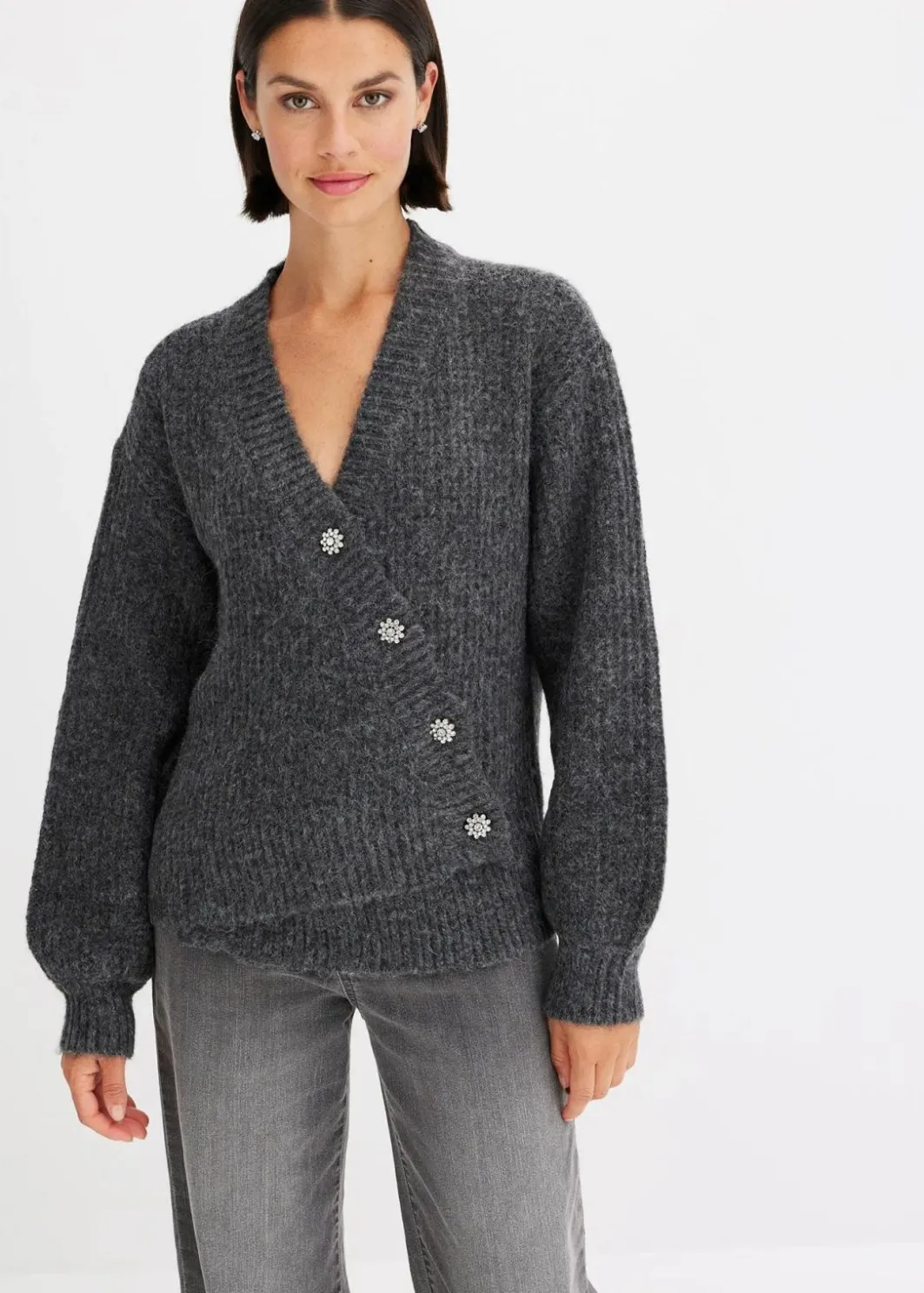 Damen bonprix Pullover & Strickjacken|Strickmode|Grobstrickjacke aus weichem Wollmix