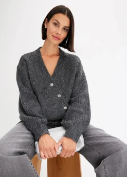 Damen bonprix Pullover & Strickjacken|Strickmode|Grobstrickjacke aus weichem Wollmix