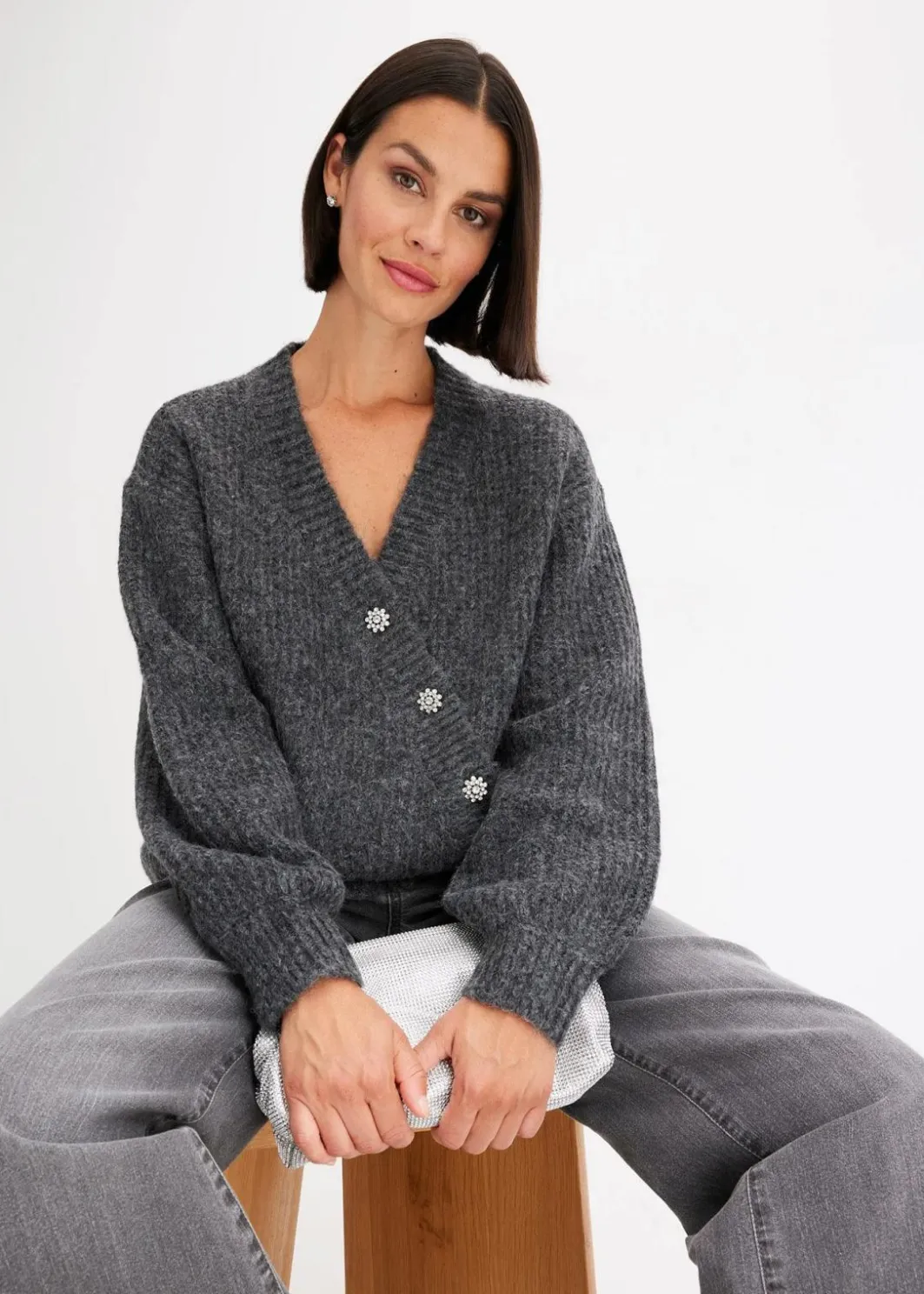 Damen bonprix Pullover & Strickjacken|Strickmode|Grobstrickjacke aus weichem Wollmix