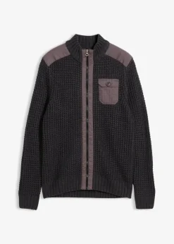 Herren bonprix Große Größen|Pullover & Strickjacken|Grobstrickjacke in Waffelstruktur mit praktischer Brusttasche