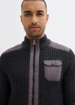 Herren bonprix Große Größen|Pullover & Strickjacken|Grobstrickjacke in Waffelstruktur mit praktischer Brusttasche