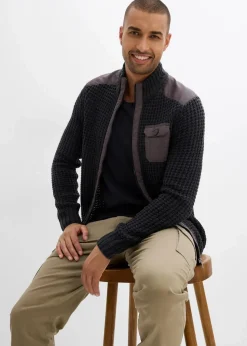 Herren bonprix Große Größen|Pullover & Strickjacken|Grobstrickjacke in Waffelstruktur mit praktischer Brusttasche