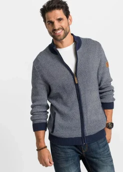 Herren bonprix Große Größen|Pullover & Strickjacken|Grobstrickjacke mit Stehkragen aus reiner Baumwolle