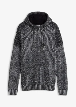 Outlet Grobstrick-Kapuzenpullover mit Bikerdetails Herren Große Größen|Pullover & Strickjacken