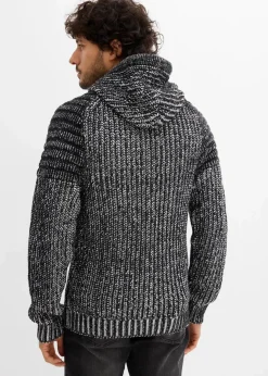 Outlet Grobstrick-Kapuzenpullover mit Bikerdetails Herren Große Größen|Pullover & Strickjacken