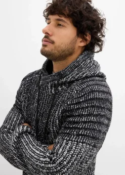 Outlet Grobstrick-Kapuzenpullover mit Bikerdetails Herren Große Größen|Pullover & Strickjacken