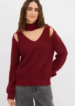 Damen bonprix Strickmode|Pullover & Strickjacken|Grobstrick-Pullover mit Cut-Outs