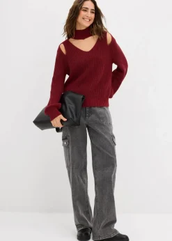 Damen bonprix Strickmode|Pullover & Strickjacken|Grobstrick-Pullover mit Cut-Outs
