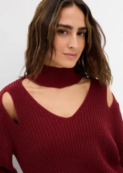 Damen bonprix Strickmode|Pullover & Strickjacken|Grobstrick-Pullover mit Cut-Outs