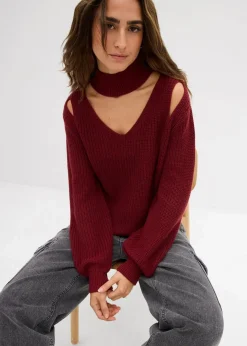 Damen bonprix Strickmode|Pullover & Strickjacken|Grobstrick-Pullover mit Cut-Outs