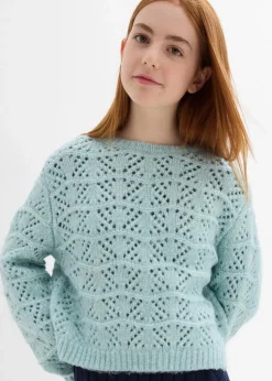 Grobstrick-Pullover mit Lochstickerei Kinder Mädchen 9-16 Jahre·Sweat & Strick