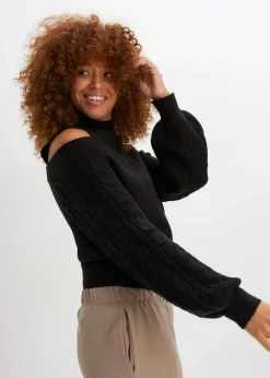 Damen bonprix Pullover & Strickjacken|Strickmode|Grobstrick-Pullover schulterfrei