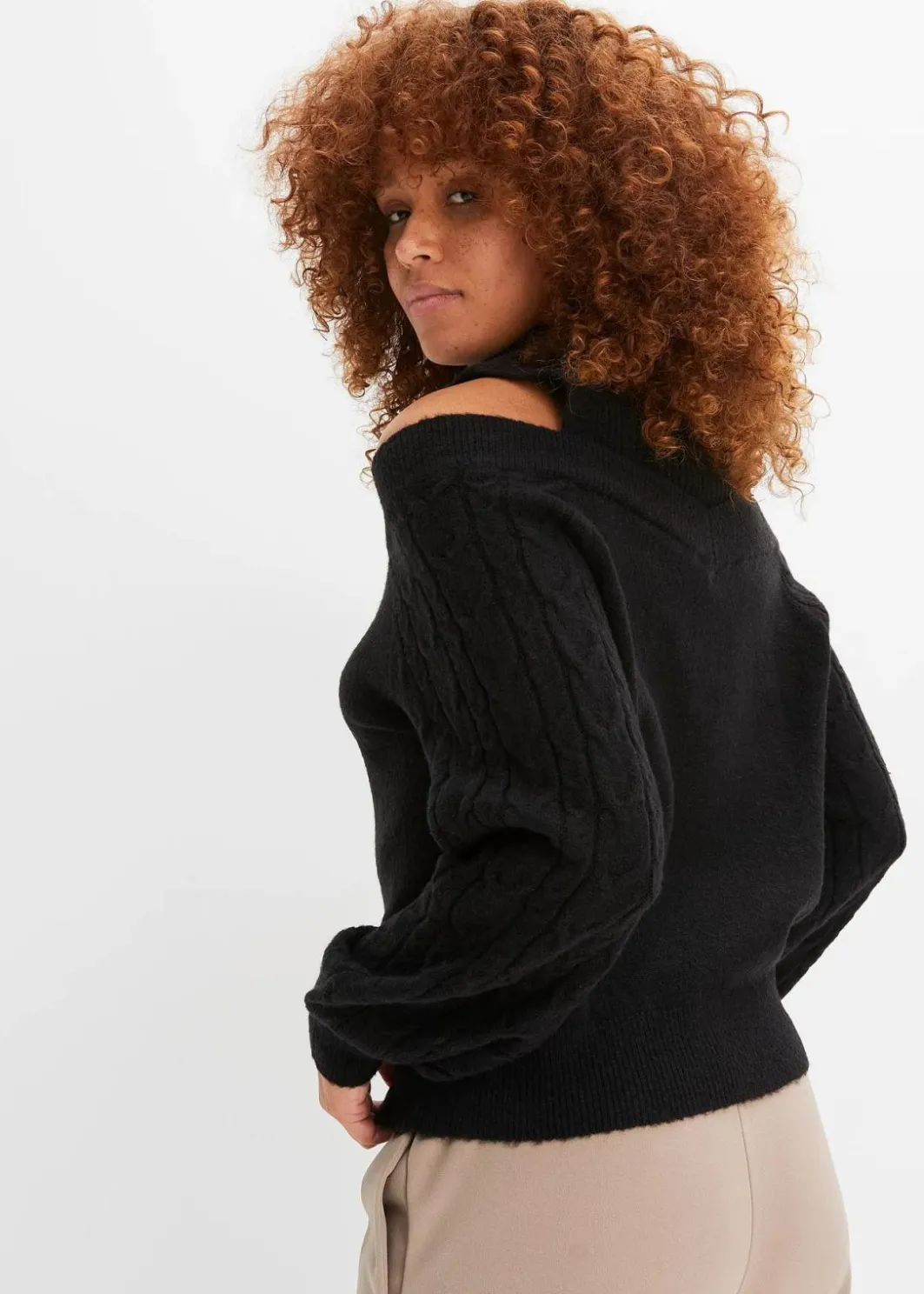 Damen bonprix Pullover & Strickjacken|Strickmode|Grobstrick-Pullover schulterfrei