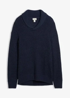 Herren bonprix Große Größen|Pullover & Strickjacken|Grobstrick-Schallkragenpullover mit Waffelstruktur