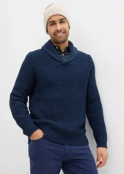 Herren bonprix Große Größen|Pullover & Strickjacken|Grobstrick-Schallkragenpullover mit Waffelstruktur