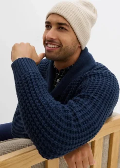 Herren bonprix Große Größen|Pullover & Strickjacken|Grobstrick-Schallkragenpullover mit Waffelstruktur