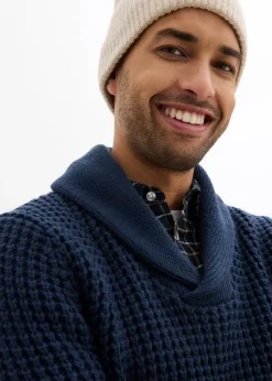 Herren bonprix Große Größen|Pullover & Strickjacken|Grobstrick-Schallkragenpullover mit Waffelstruktur
