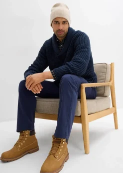 Herren bonprix Große Größen|Pullover & Strickjacken|Grobstrick-Schallkragenpullover mit Waffelstruktur