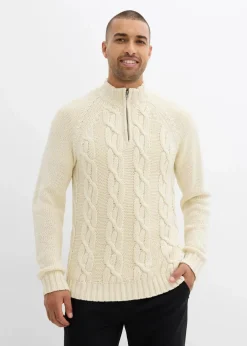 Herren bonprix Große Größen|Pullover & Strickjacken|Grobstrick-Troyer mit Zopfmuster aus weichem Baumwollmix