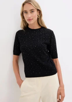 Discount Halbarm Feinstrickpullover mit Glitzersteinchen Damen Bekleidung·Umstandsmode|Strickmode