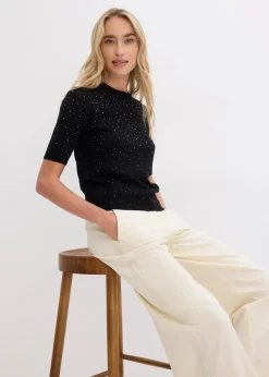Discount Halbarm Feinstrickpullover mit Glitzersteinchen Damen Bekleidung·Umstandsmode|Strickmode