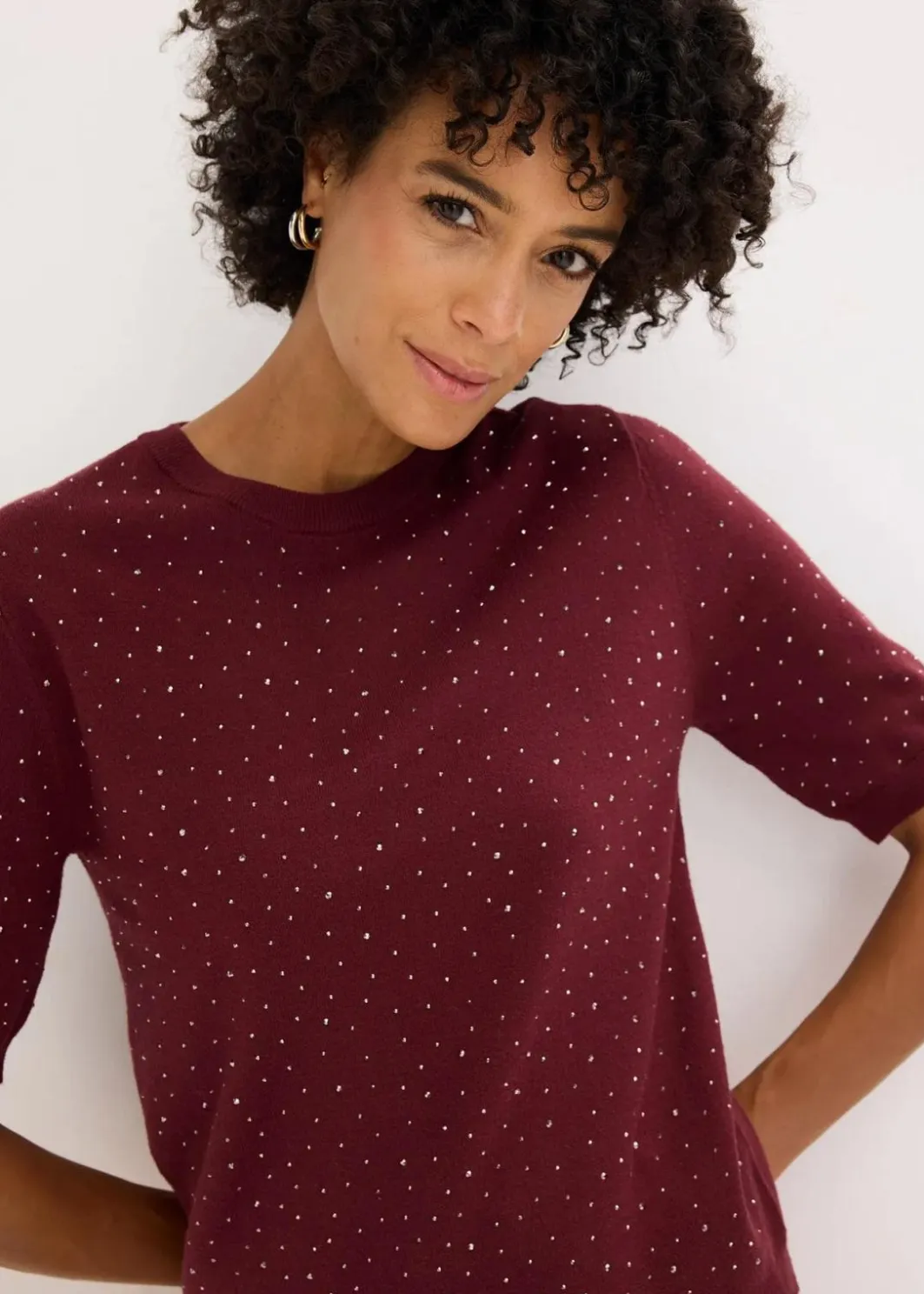 Damen bonprix Bekleidung·Umstandsmode|Strickmode|Halbarm Feinstrickpullover mit Glitzersteinchen
