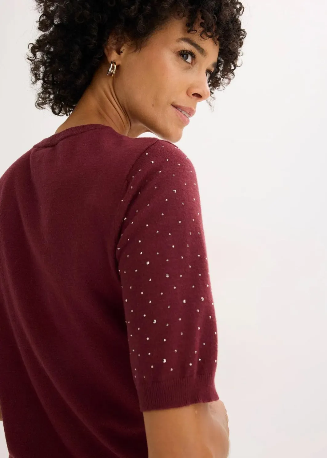 Damen bonprix Bekleidung·Umstandsmode|Strickmode|Halbarm Feinstrickpullover mit Glitzersteinchen