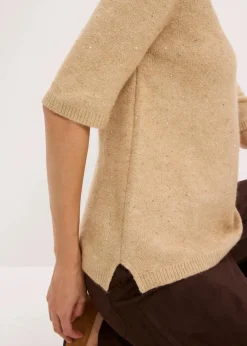 Hot Halbarmpullover mit Pailletten und Glanzgarn Damen Strickmode|Pullover & Strickjacken