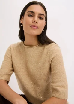 Hot Halbarmpullover mit Pailletten und Glanzgarn Damen Strickmode|Pullover & Strickjacken