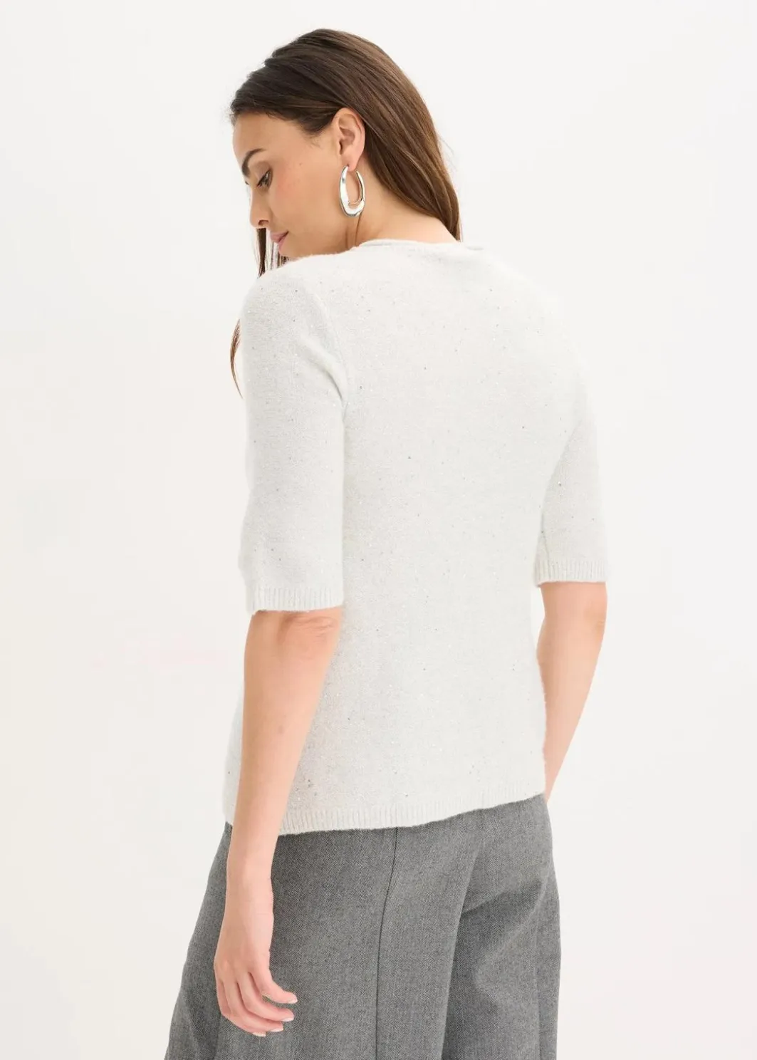 Outlet Halbarmpullover mit Pailletten und Glanzgarn Damen Strickmode|Pullover & Strickjacken